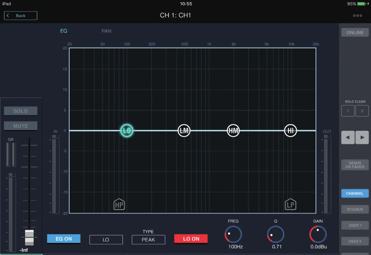 M-5000 Remote (iPad) : égaliseur 4 bandes de la voie 1