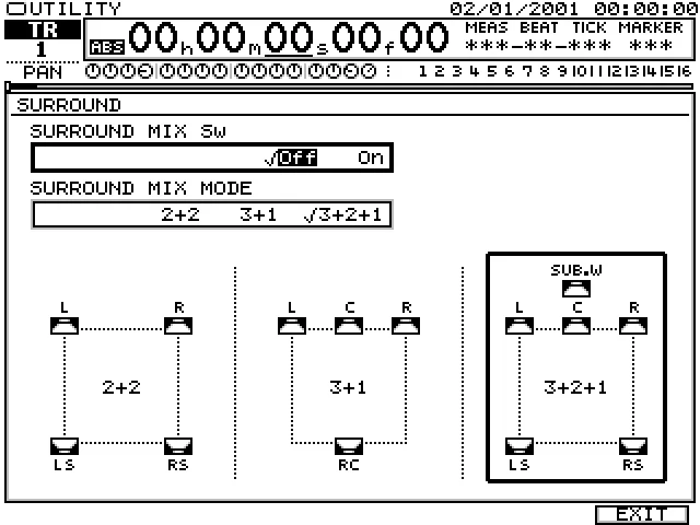 Écran SURROUND : modes 2+2, 3+1 et 3+2+1