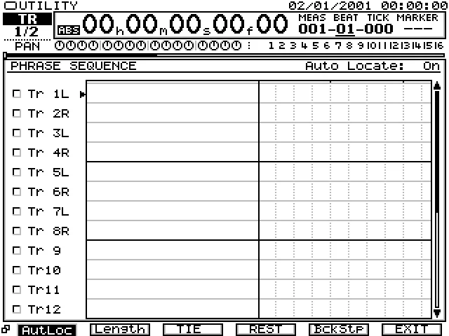 Écran PHRASE SEQUENCE : séquençage de phrases par piste