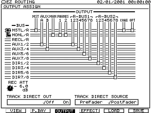 EZ Routing : écran OUTPUT ASSIGN des bus vers les sorties