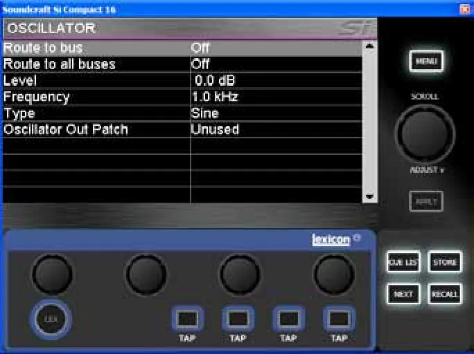 Écran tactile de la Si Compact, oscillateur interne (vue de Virtual Si reproduite dans le manuel, agrandie deux fois)