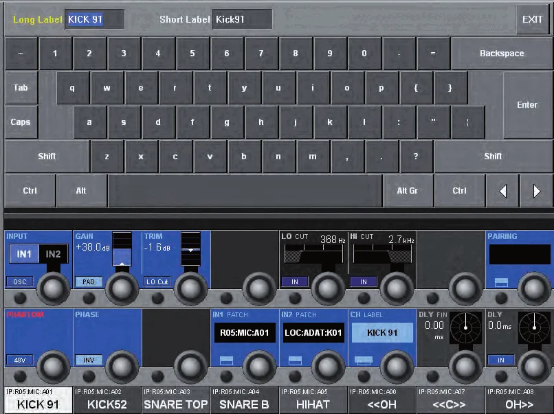 Soundcraft Vi1, Clavier à l'écran pour nommer voies et bus
