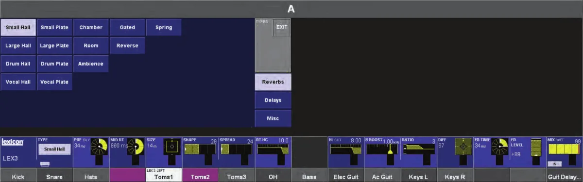 Soundcraft Vi1, Sélection du type d'effet Lexicon (Reverb, Delay, Misc)