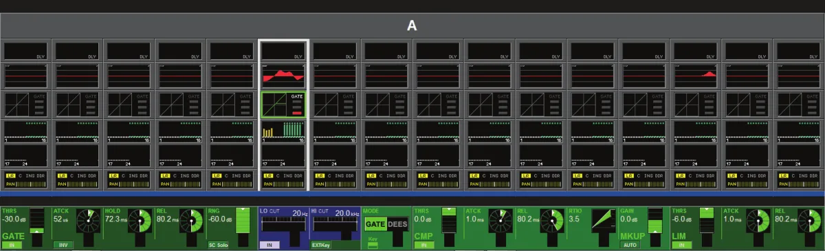 Soundcraft Vi1, Page Dynamics : gate avec filtre de clé, compresseur et limiteur