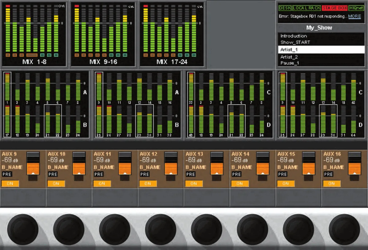 Soundcraft Vi1, Écran master : meters des 24 bus et des 64 entrées