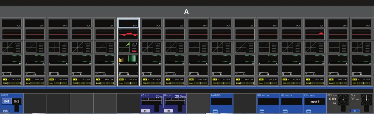 Soundcraft Vi1, Page Input : source, gain analogique, pad, trim, phase et filtres de la voie sélectionnée
