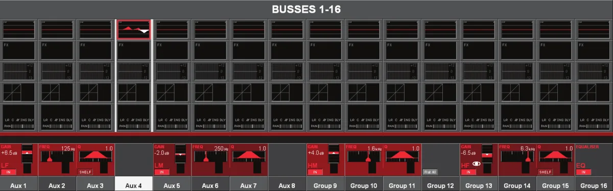 Soundcraft Vi1, Bus 1 à 16 pilotés depuis les tranches d'entrée (touche Busses 1-16)