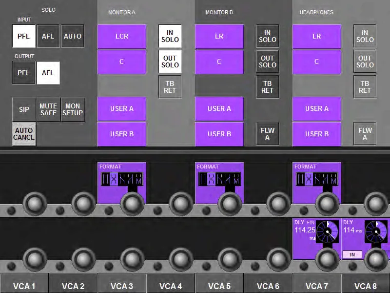 Soundcraft Vi2, Page Monitor Setup : solo PFL et AFL, moniteurs A et B, casque et entrées utilisateur (capture du manuel commun Vi2, Vi4 et Vi6)