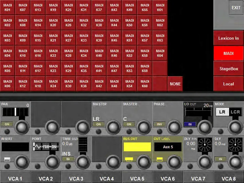Soundcraft Vi2, Page de patch des sorties : assignation des bus aux connecteurs MADI, local et Stagebox (capture du manuel commun Vi2, Vi4 et Vi6)
