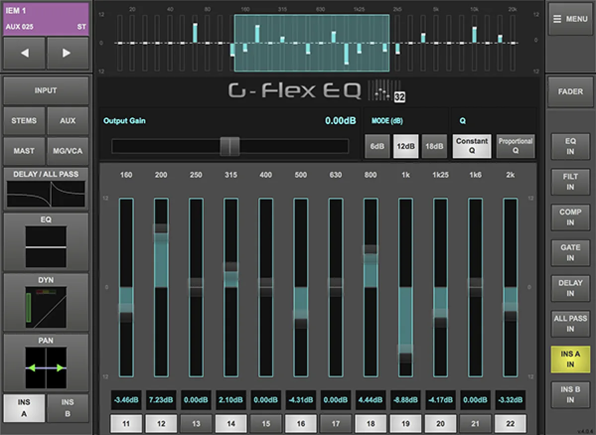 TaCo, réglage d'un G-Flex EQ du rack d'effets