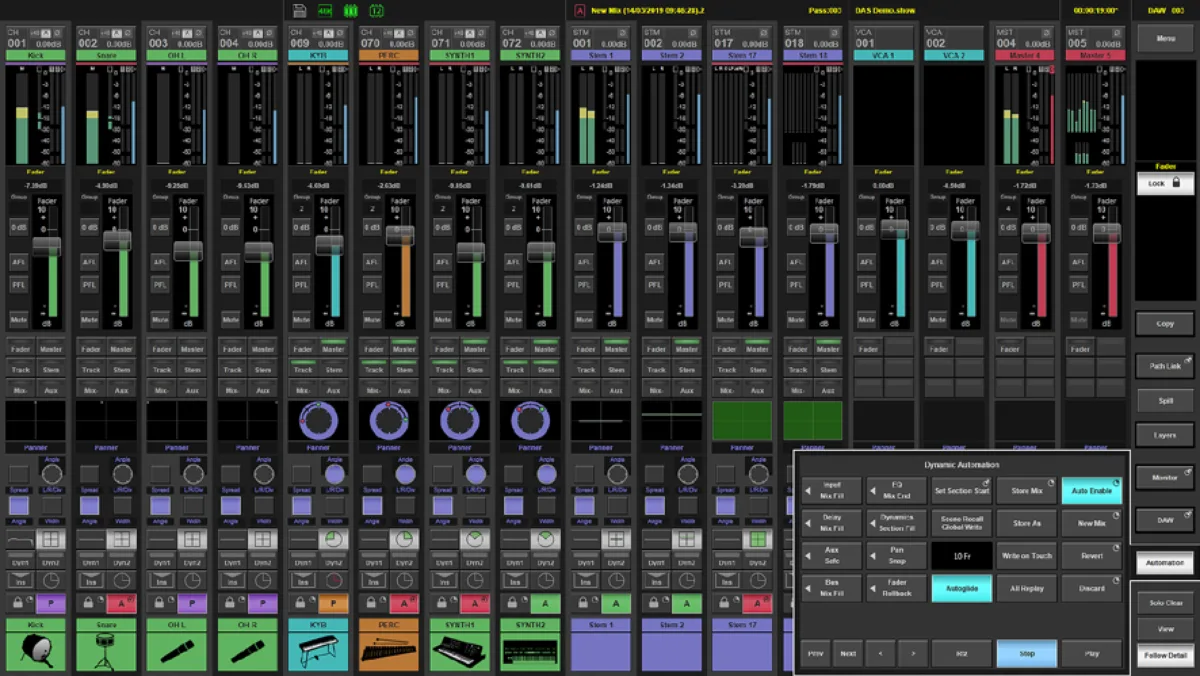 System T software: faders and Dynamic Automation panel (common to the System T range)