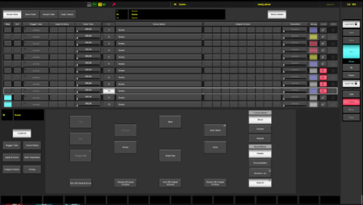 System T software: scene and event list (common to the System T range)