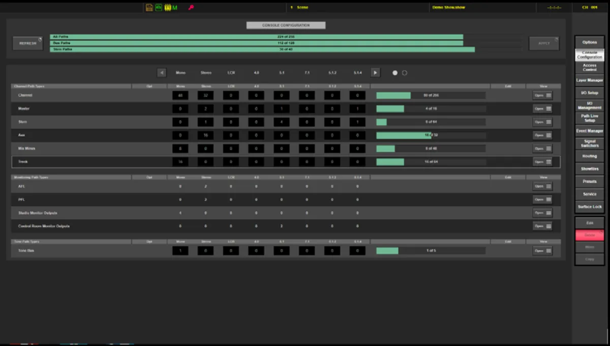 System T software: Console Configuration screen (common to the System T range)