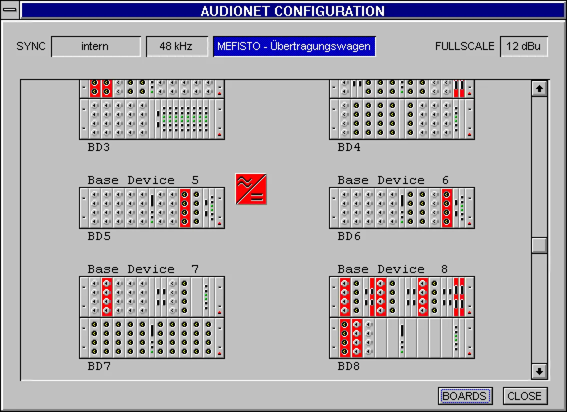 Logiciel graphique de commande Cantus, fenêtre Audionet Configuration : Base Devices NEXUS (agrandi x2)