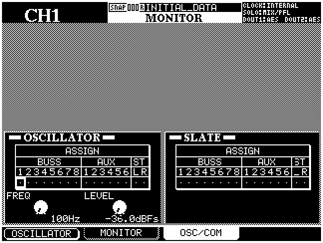 Écran MONITOR, page OSC/COM : oscillateur et slate
