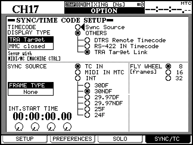 Écran OPTION, page SYNC/TC : synchronisation et timecode
