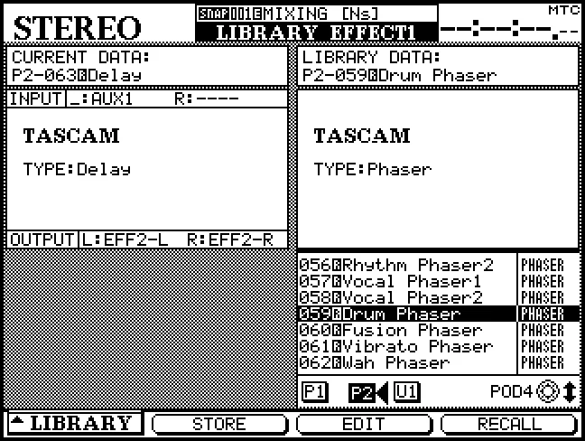 Écran LIBRARY EFFECT : bibliothèque de presets d'effets
