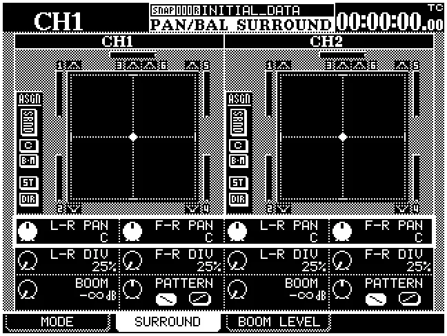Écran PAN/BAL SURROUND : panoramique surround avec joysticks virtuels