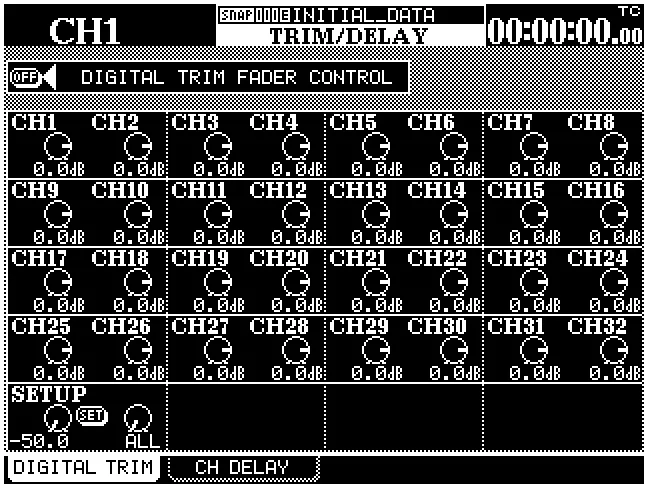 Écran DIGI.TRIM/DLY : trim numérique des 32 voies