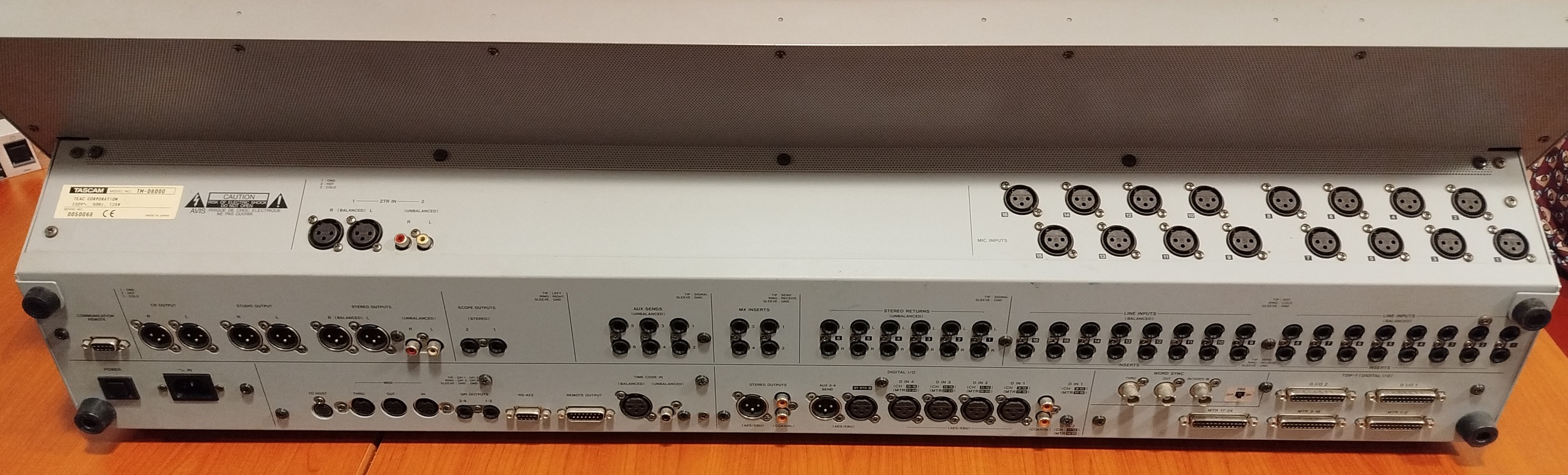 Tascam TM-D8000 — Rear I/O