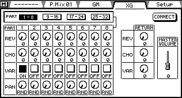 Écran de la 03D, MIDI Remote XG, pilotage d'un module XG