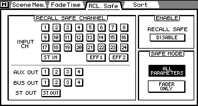 Écran de la 03D, RCL. Safe, recall safe