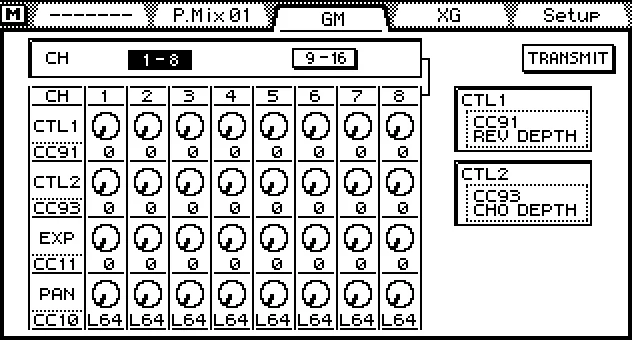 Écran de la 03D, MIDI Remote GM, pilotage d'un module GM