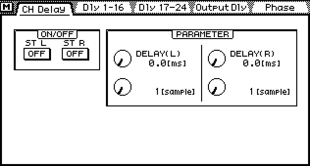 Écran de la 03D, Output Dly, retard de la sortie stéréo