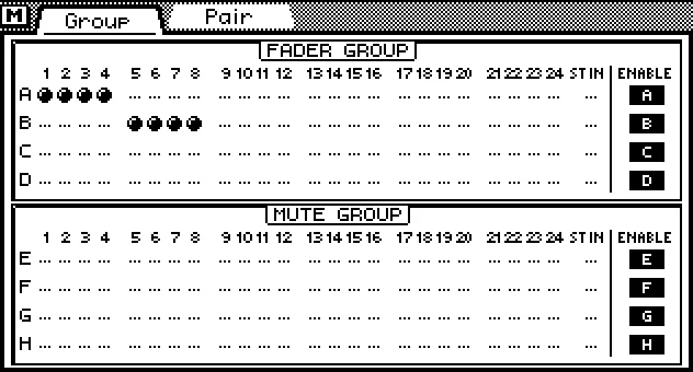 Écran de la 03D, Group, groupes de faders et de mutes