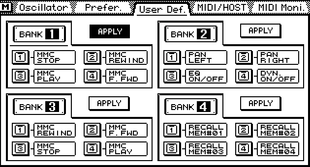 Écran de la 03D, User Def., touches USER DEFINE