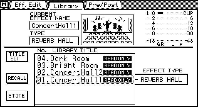 Écran de la 03D, Eff. Library, bibliothèque d'effets