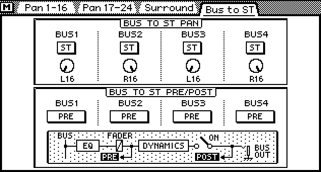 Écran de la 03D, Bus to ST, renvoi des bus vers le stéréo