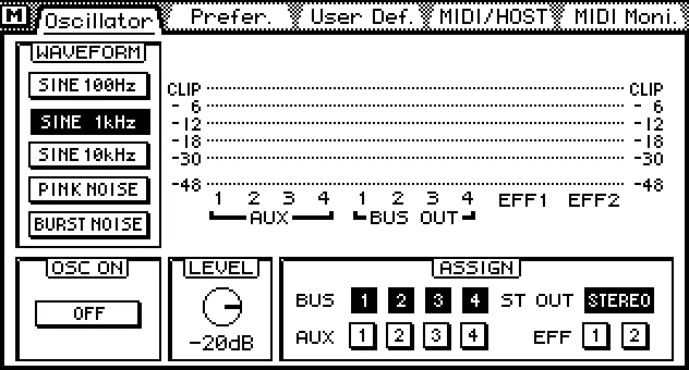 Écran de la 03D, Oscillator, oscillateur de test
