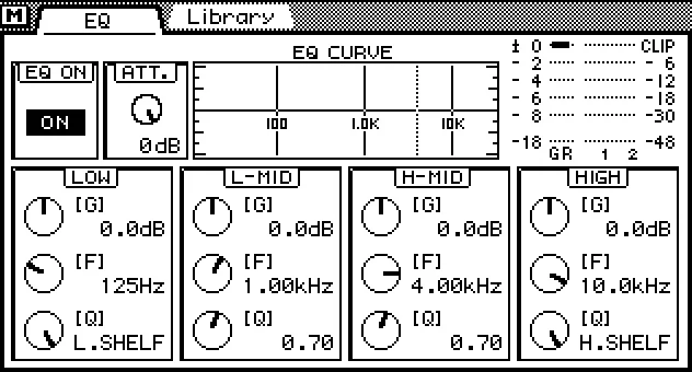 Écran de la 03D, EQ, égaliseur paramétrique 4 bandes