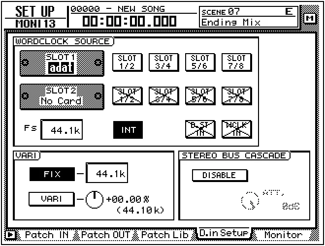 Écran de l'AW4416, SETUP, word clock et entrée numérique