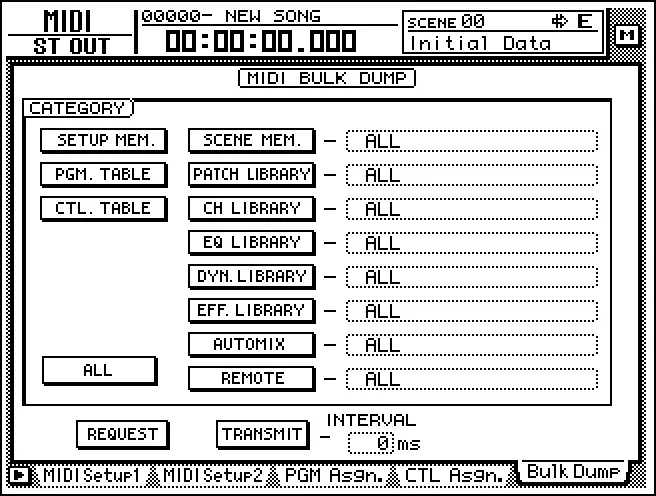 Écran de l'AW4416, MIDI V2, bulk dump