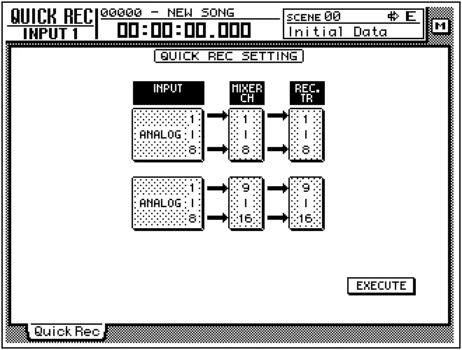 Écran de l'AW4416, QUICK REC, enregistrement rapide