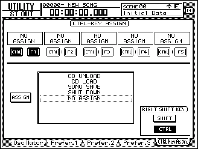 Écran de l'AW4416, UTILITY V2, raccourcis CTRL