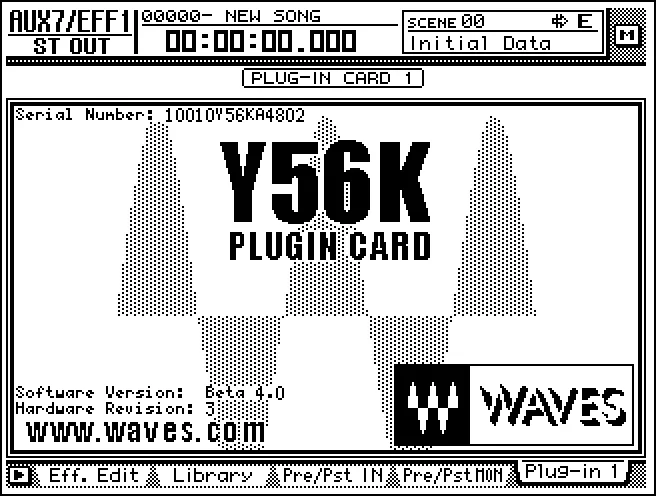 Écran de l'AW4416, EFFECT V2, carte plugin Waves Y56K