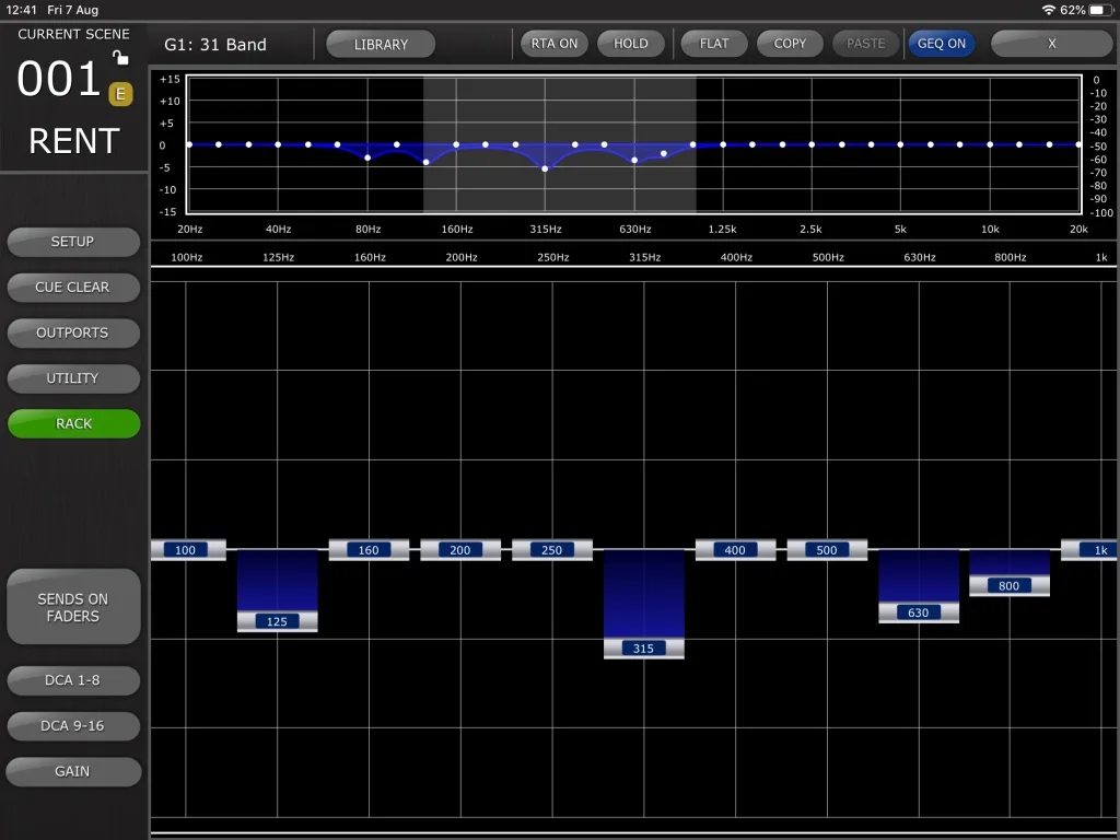 CL StageMix (iPad) : égaliseur graphique 31 bandes du rack