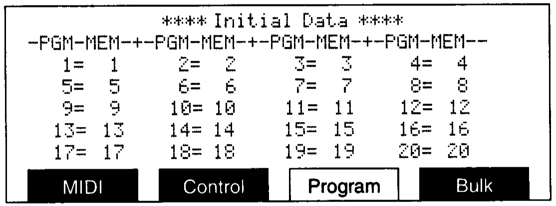 DMC1000 LCD, program change table (manual drawing)