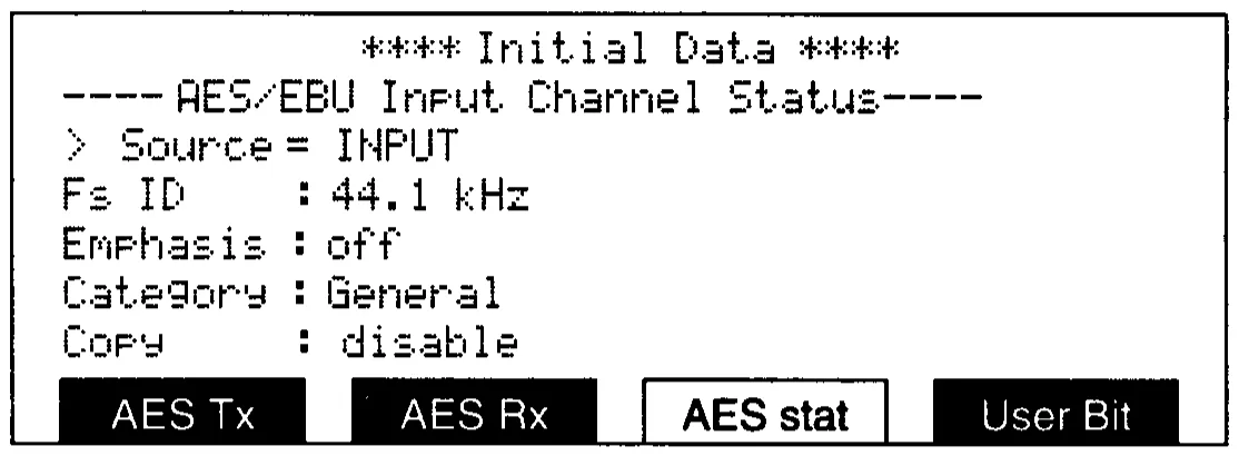 DMC1000 LCD, AES/EBU input channel status (manual drawing)