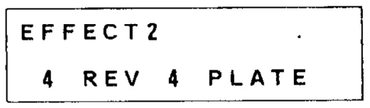 Écran LCD 16 caractères sur 2 lignes du DMP7D, EFFECT, choix d'un effet (réverbération plate) (dessin du manuel)