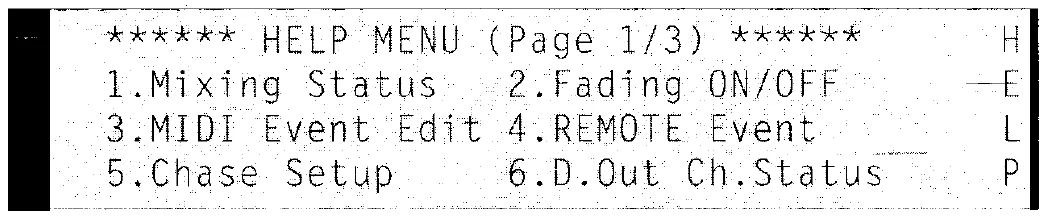 DMR8 main LCD, HELP menu page 1 of 3 (manual drawing)