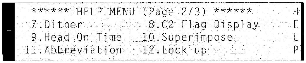 DMR8 main LCD, HELP menu page 2 of 3 (manual drawing)