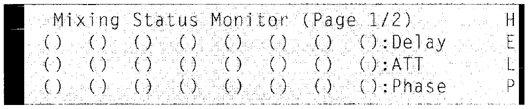 DMR8 main LCD, Mixing Status Monitor, channel delay, attenuation and phase status (manual drawing)