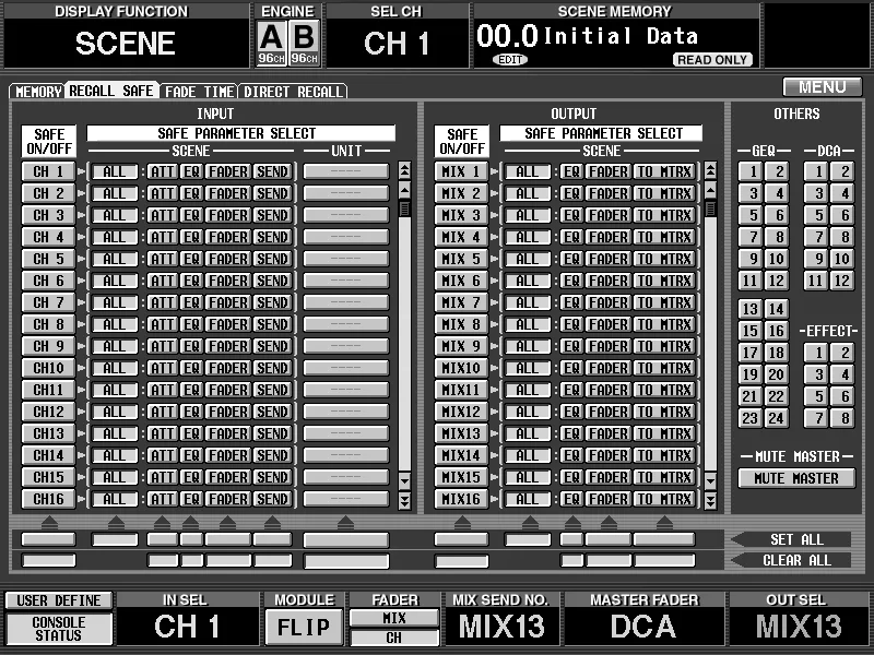 Écran de la CS1D, SCENE, recall safe