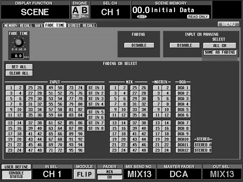 Écran de la CS1D, SCENE, temps de fondu