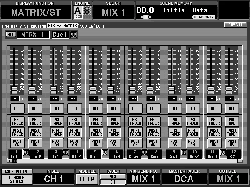 Écran de la CS1D, MATRIX/ST, envois matrice (suite)