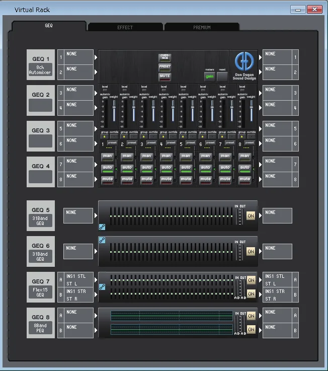 QL Editor : fenêtre Virtual Rack